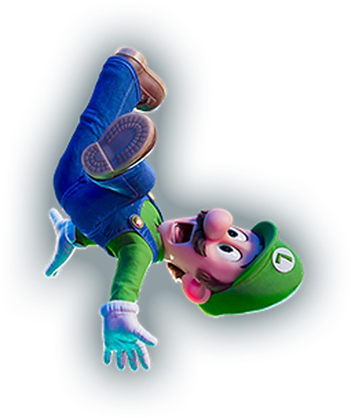 Luigi tumbling through space with a green Luma