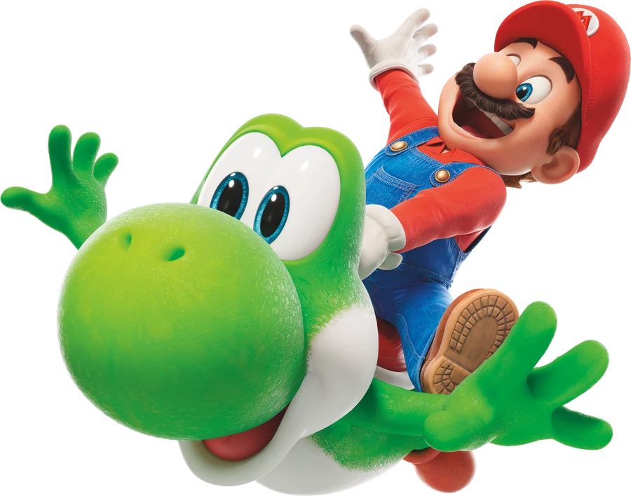 Mario riding Yoshi through space