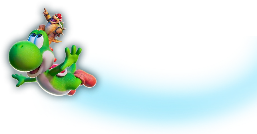 Yoshi rocketing through space leaving a rainbow trail