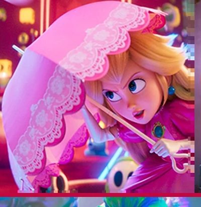 Movie still: Peach swoops in with her parasol