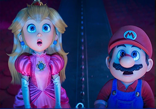 Movie still: Peach and Mario stunned by the night sky