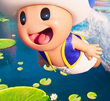 Movie still: Toad and Yoshi diving through a coral sea